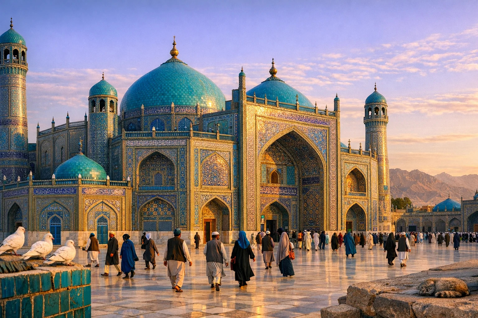 Pilgrims entering the Blue Mosque in Mazar-i-Sharif