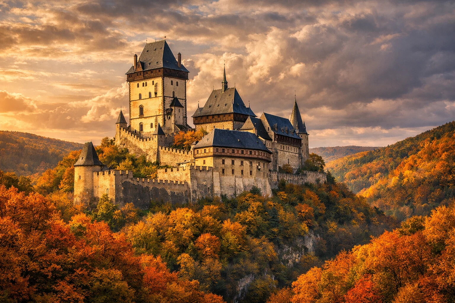 Karlstejn Castle Gothic fortress in autumn