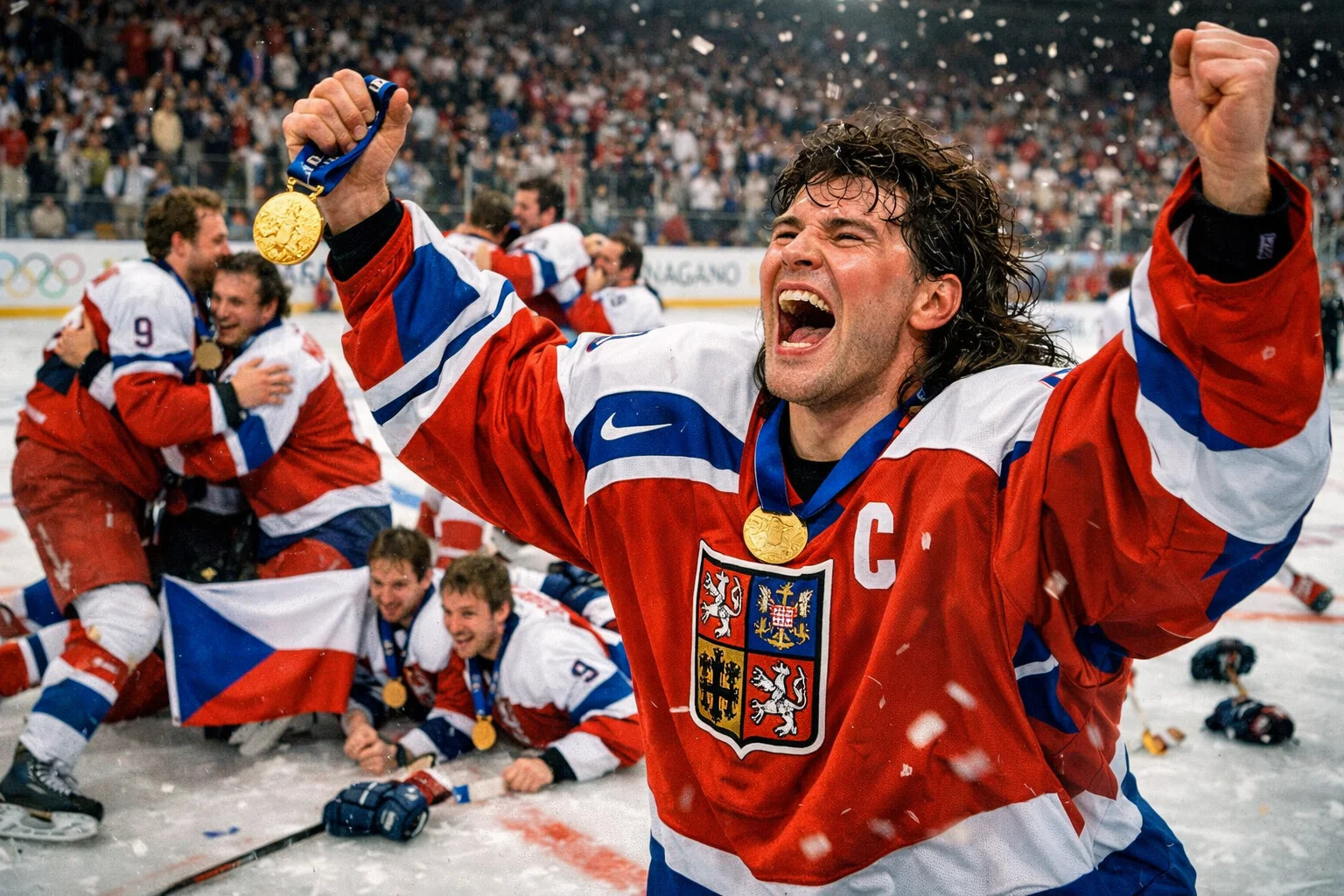 Jaromir Jagr celebrates Olympic gold with Czech team