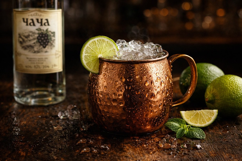 Abkhazian Mule cocktail in copper mug