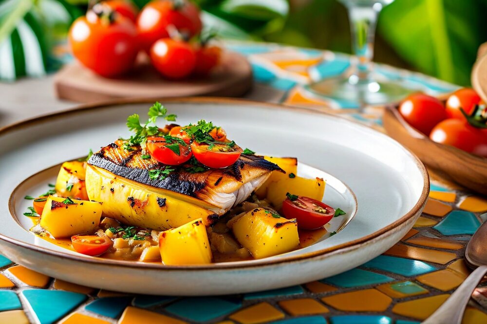 Roasted Breadfruit with Saltfish