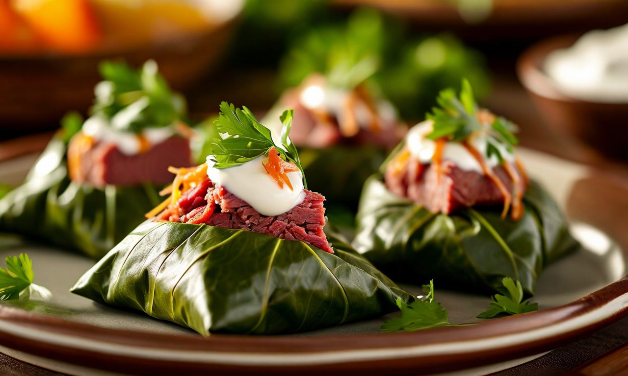 Lu pulu - taro leaves with corned beef and coconut cream