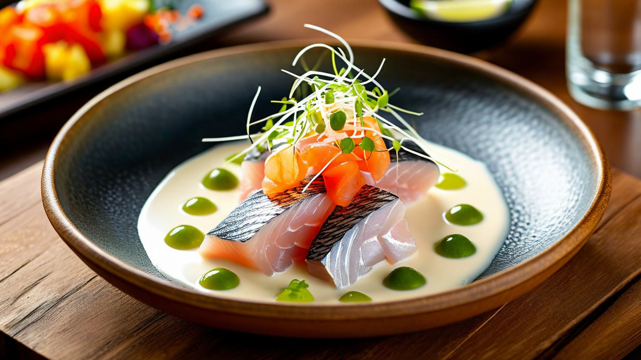 Marinated raw fish with coconut milk