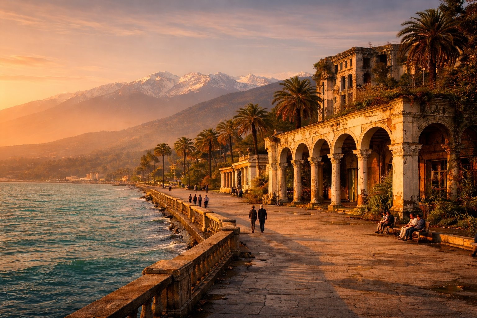 Sukhumi Seafront Promenade at golden hour