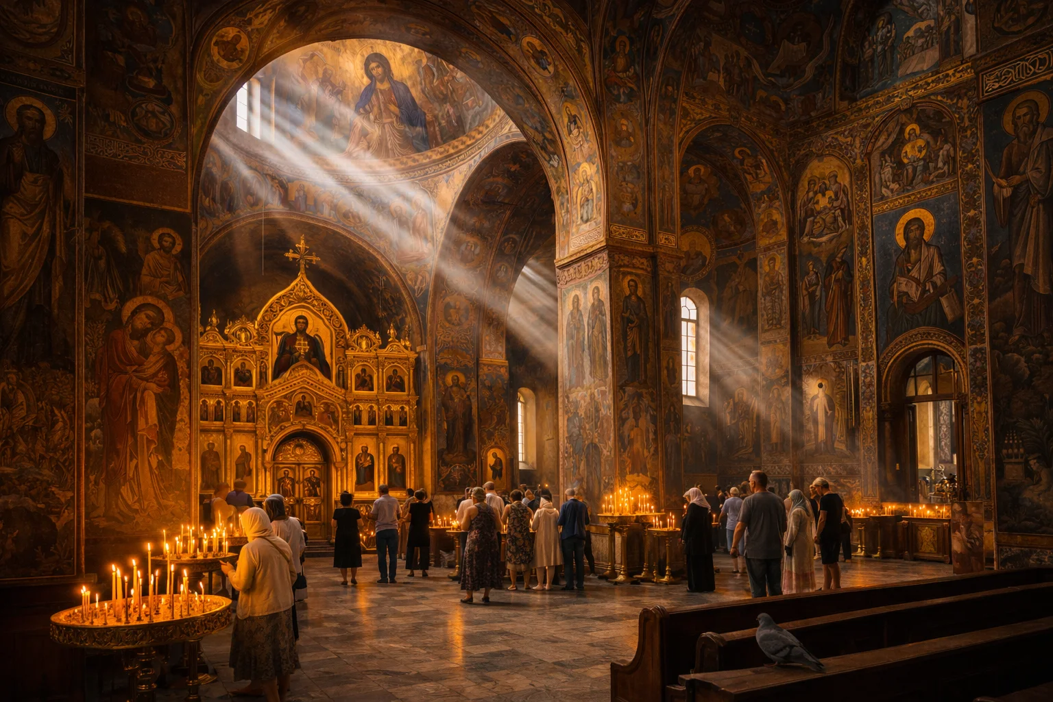 New Athos Monastery Interior with golden iconostasis
