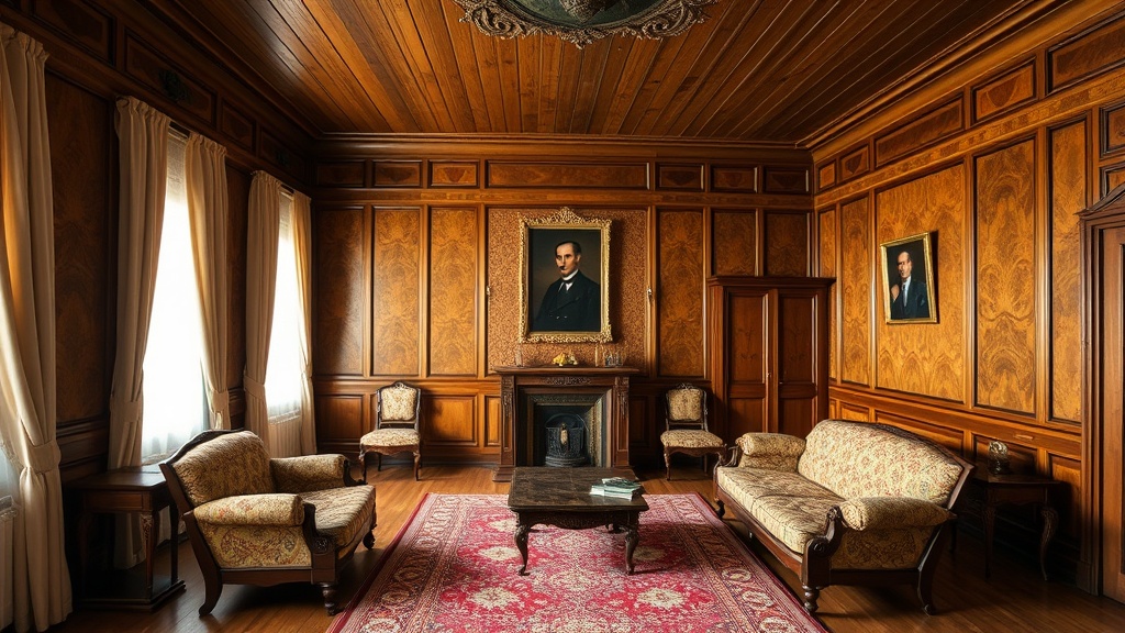 Interior of Stalin's dacha museum with vintage Soviet furniture