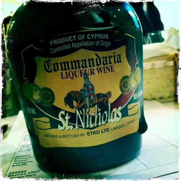 A Commandaria St. Nicholas wine label: a regional Cyprus wine, rather than an SBA producer.