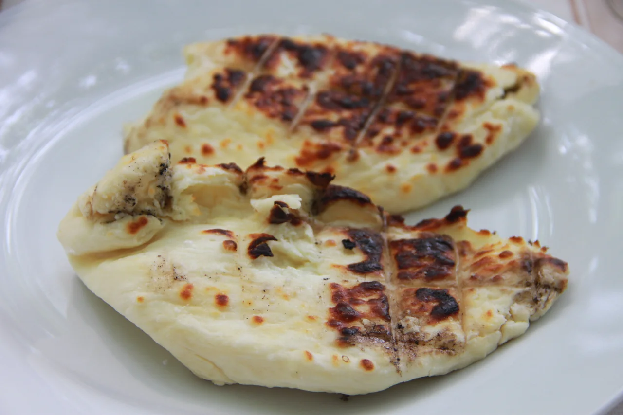 Grilled halloumi photographed in Cyprus; this image shows the cheese without the recipe’s watermelon accompaniment.