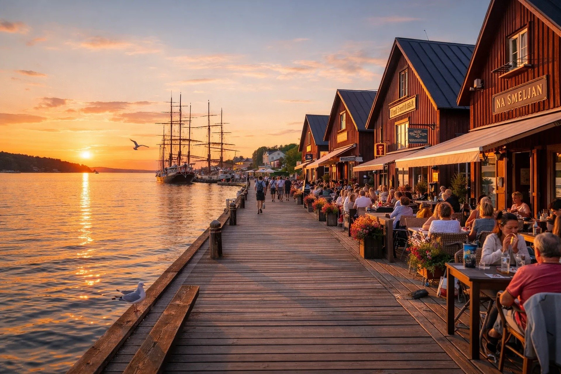 Mariehamn Western Harbour with the barque Pommern at her berth