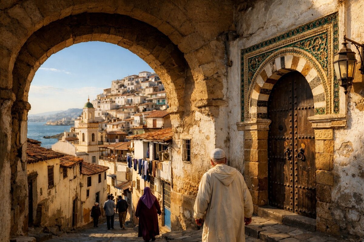 The Casbah of Algiers cascading down to the bay