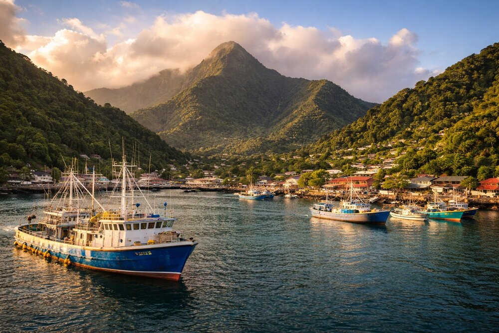 Pago Pago Harbor with Rainmaker Mountain