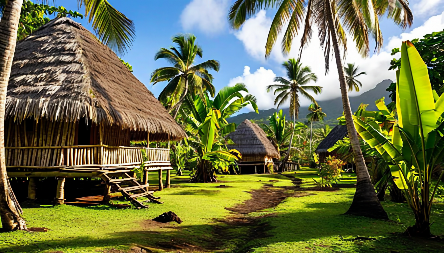 Traditional Samoan fale village