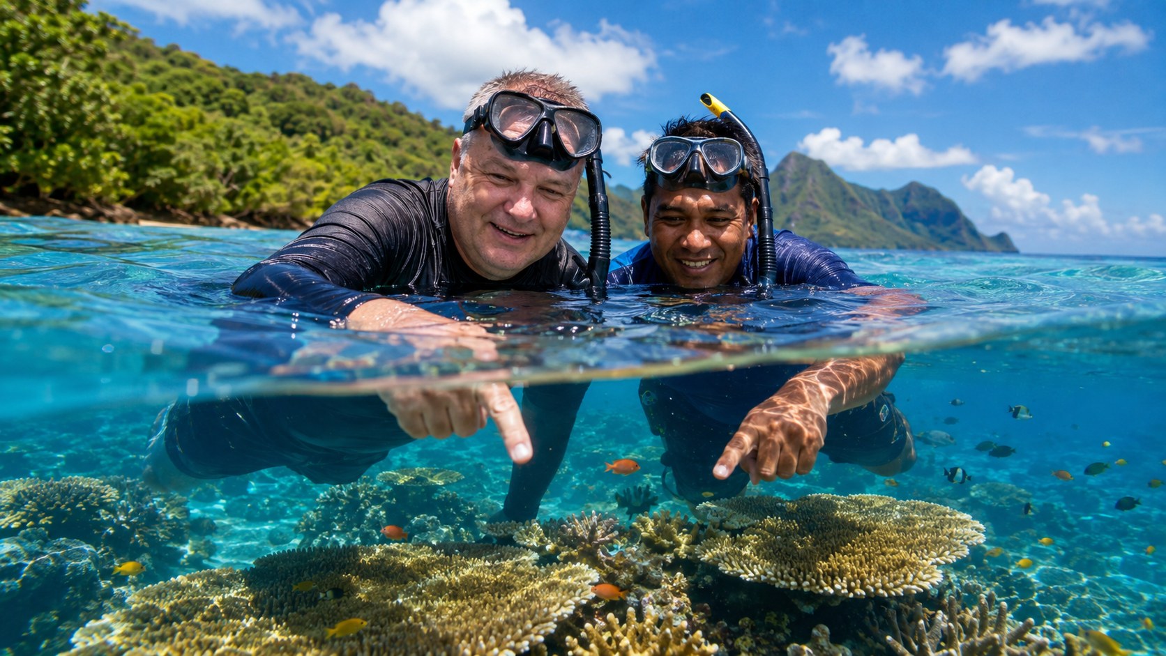 Radim Kaufmann snorkeling with a local guide at Fagatele Bay