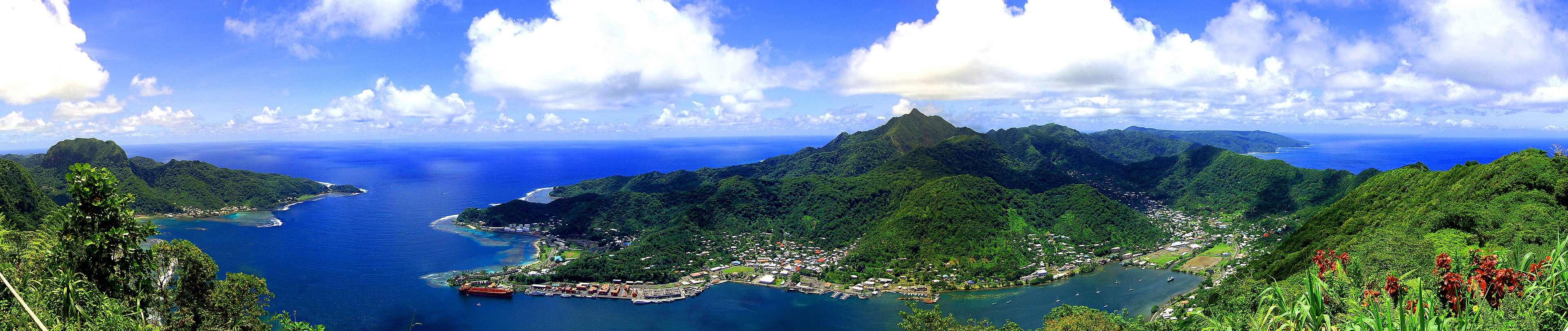 Rainmaker Mountain and Matafao Peak above Pago Pago Harbor