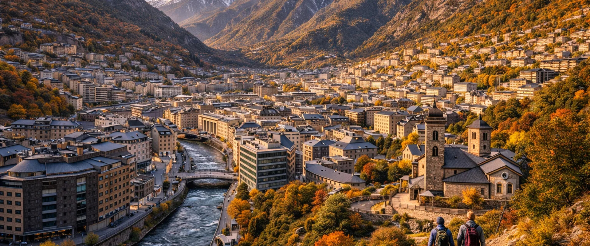 Andorra la Vella city center with Pyrenean peaks