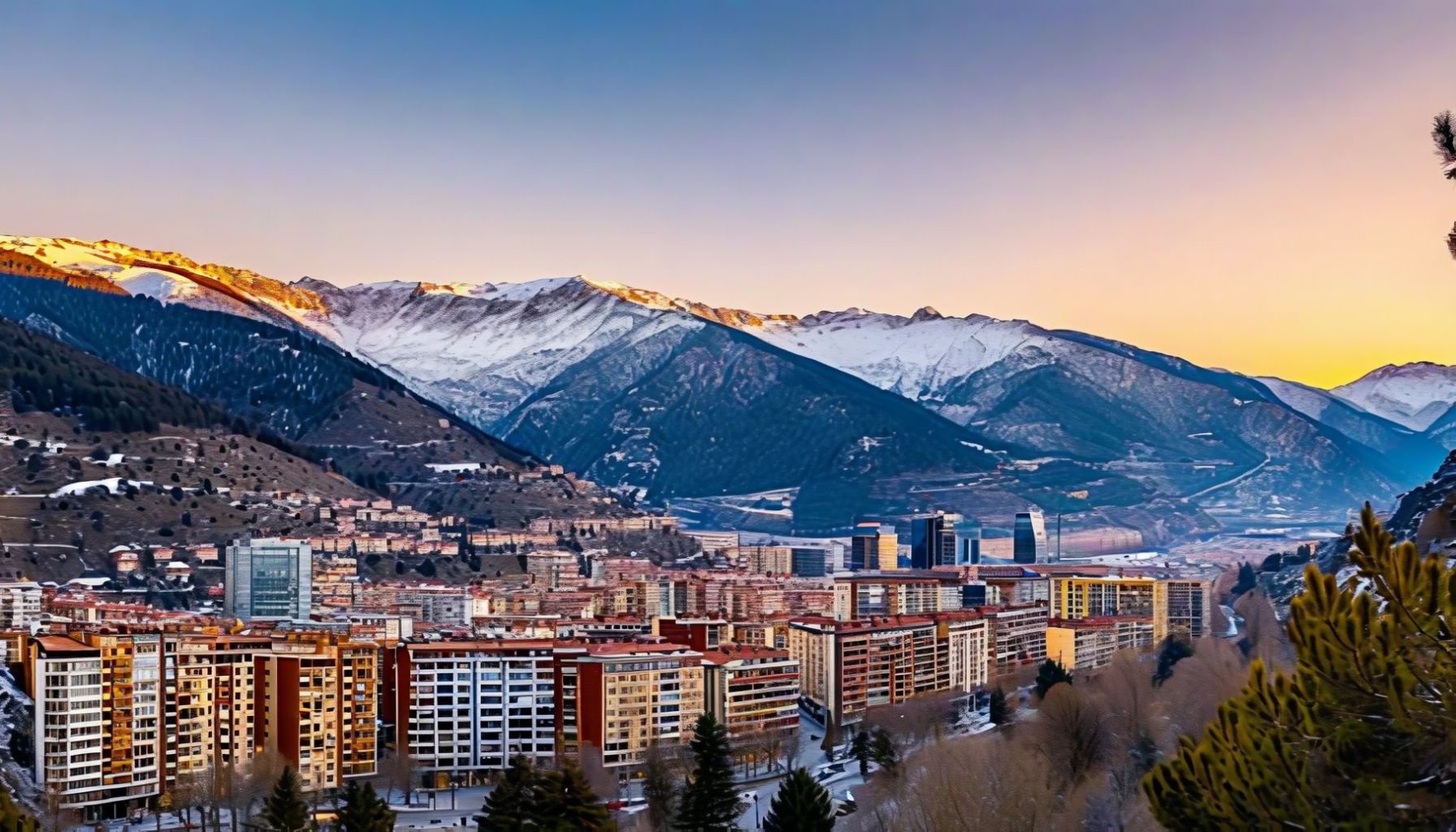 Andorra la Vella skyline with mountains