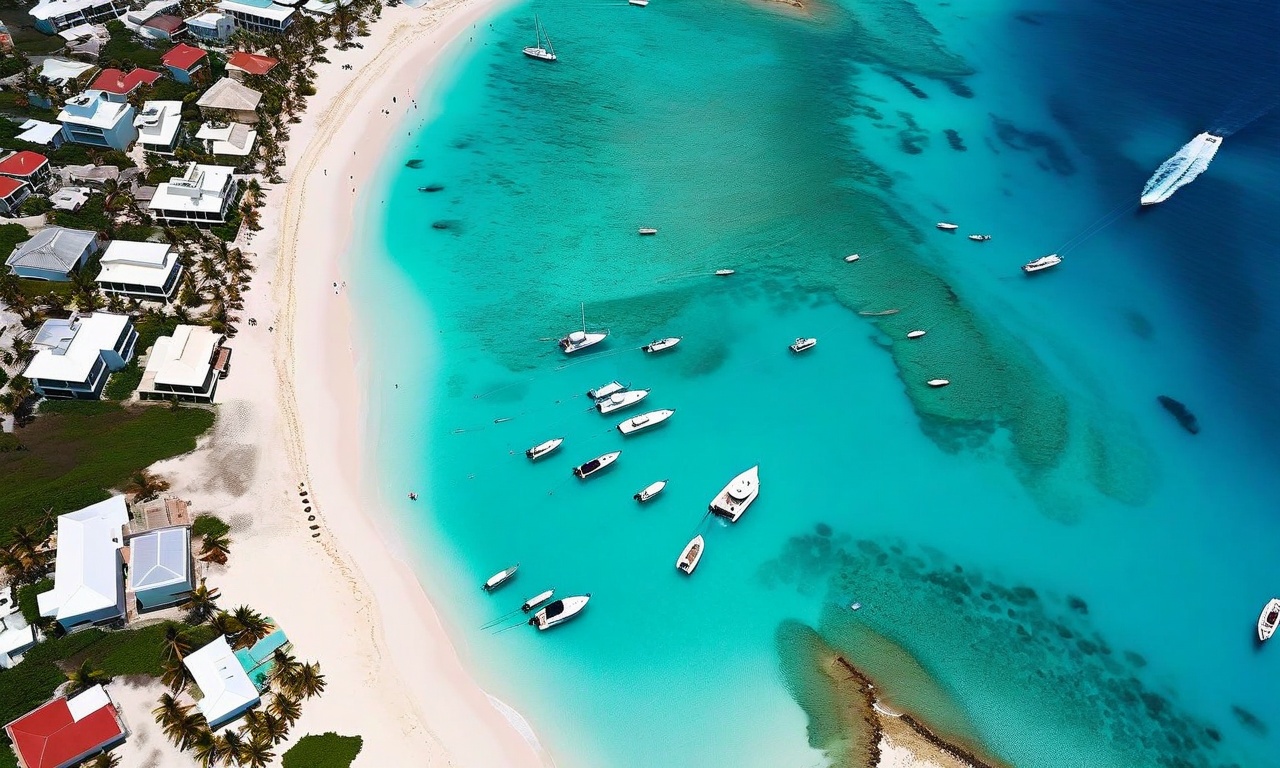 Aerial view of Anguilla showing its flat terrain and beaches