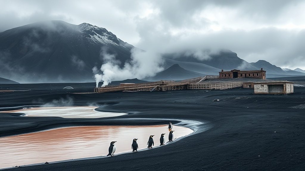 Dramatic Antarctic landscape with icebergs