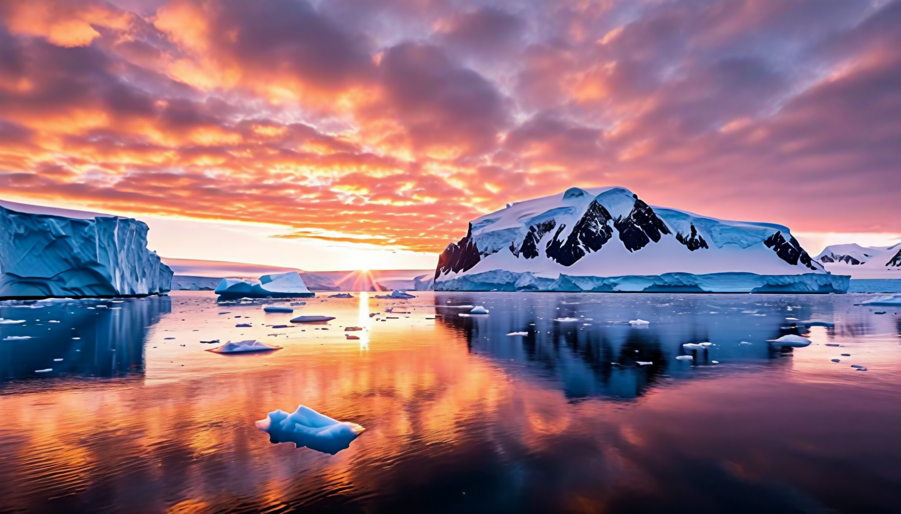 Antarctic Sunset Over Glaciers