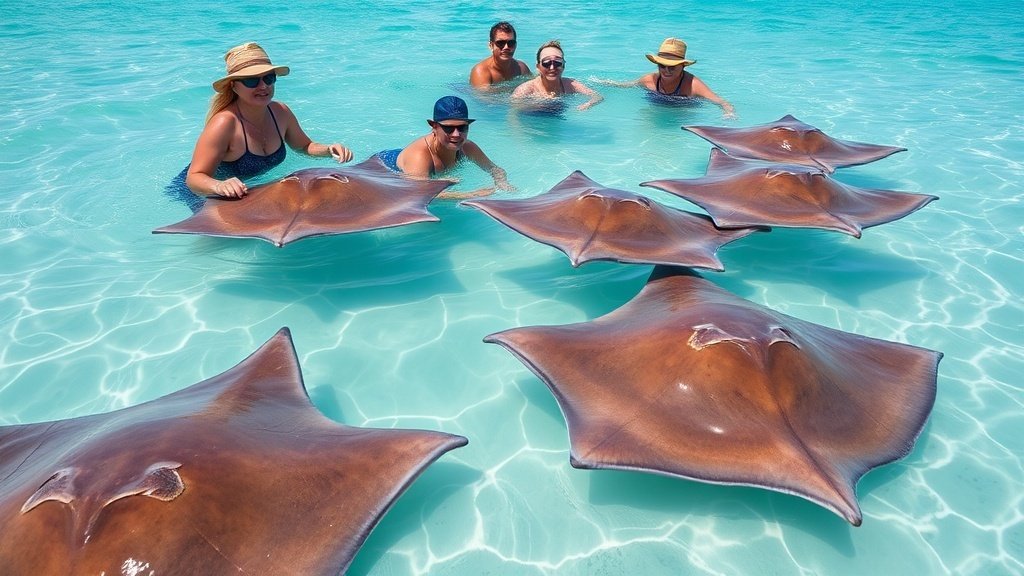 Southern stingrays in shallow clear water