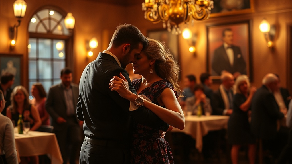 Couple dancing tango in a traditional Buenos Aires milonga