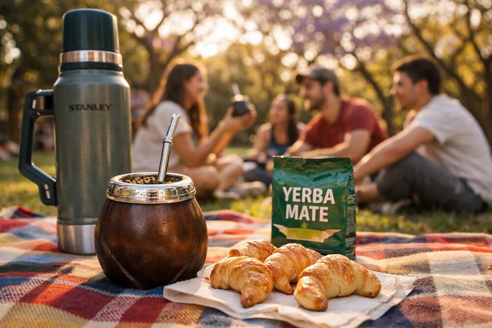 Mate gourd with bombilla in Argentine park