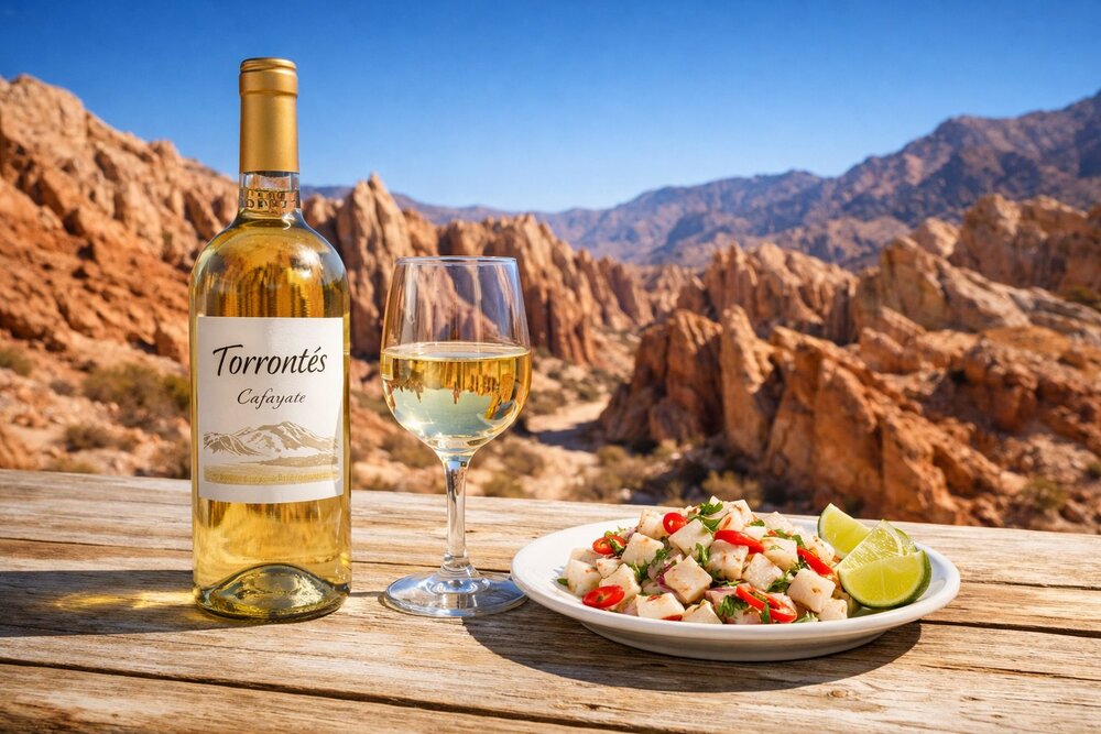 Torrontés with ceviche at Quebrada de Cafayate
