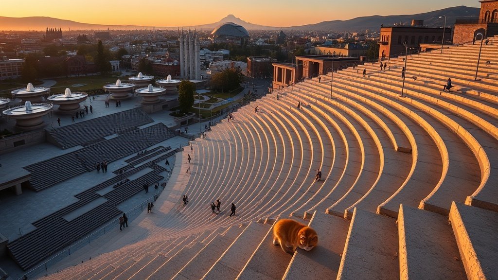 The Cascade staircase in Yerevan with Mount Ararat beyond