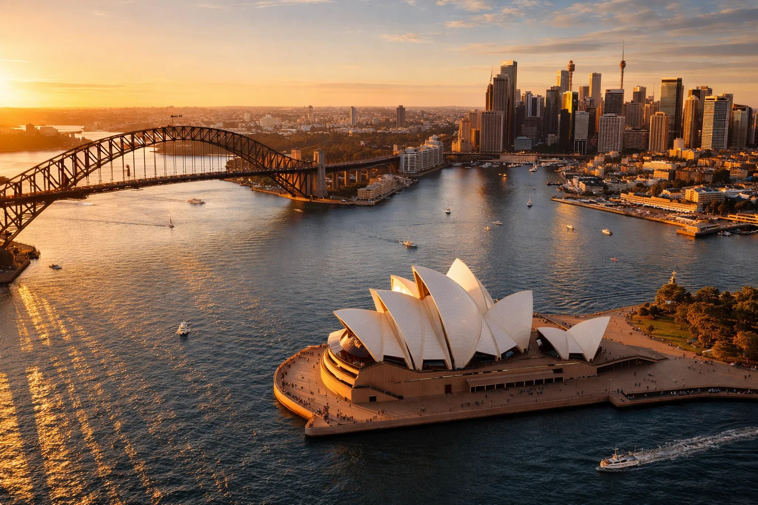 Sydney Opera House and Harbour Bridge at Sunset
