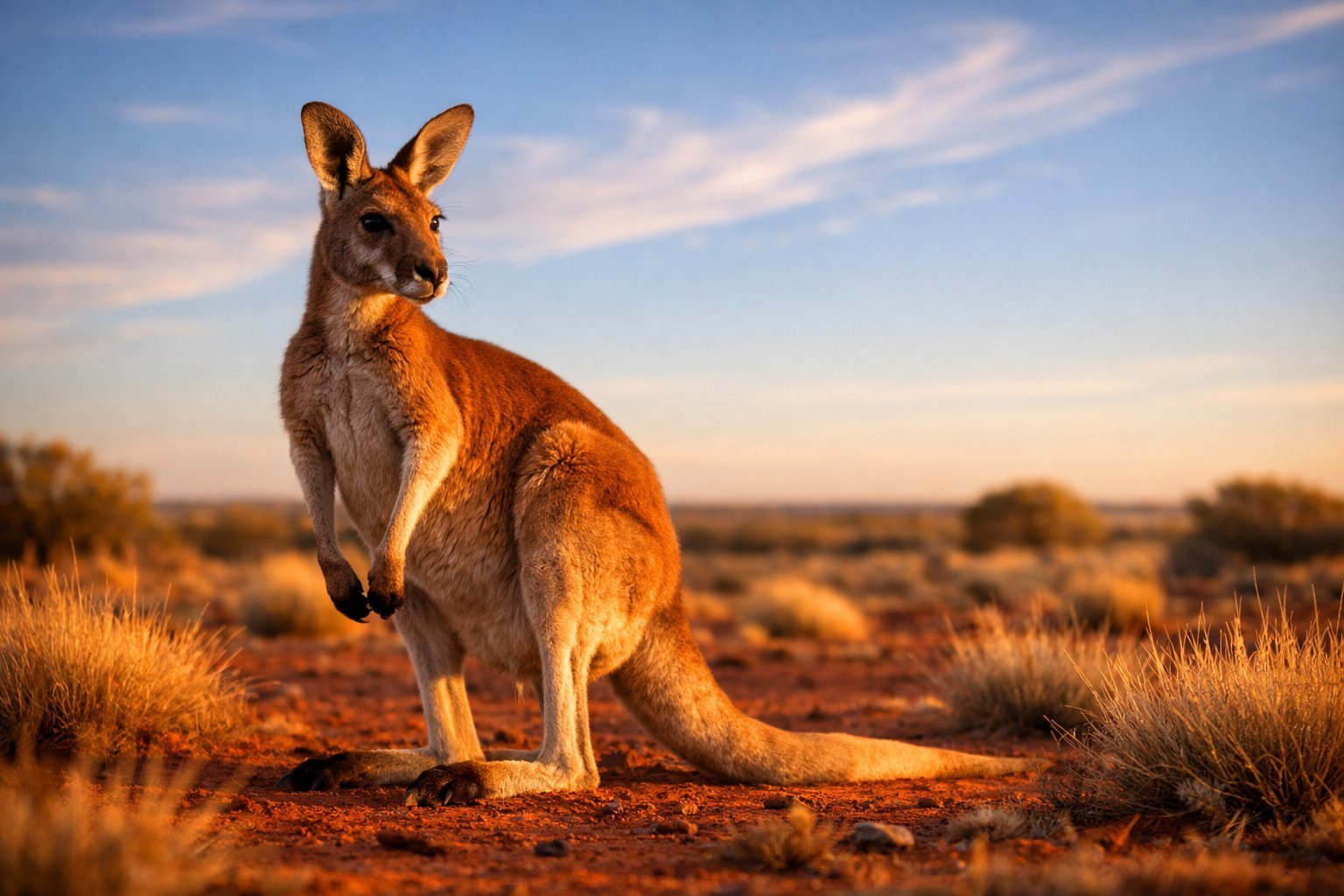 Kangaroo in the Australian Outback at golden hour