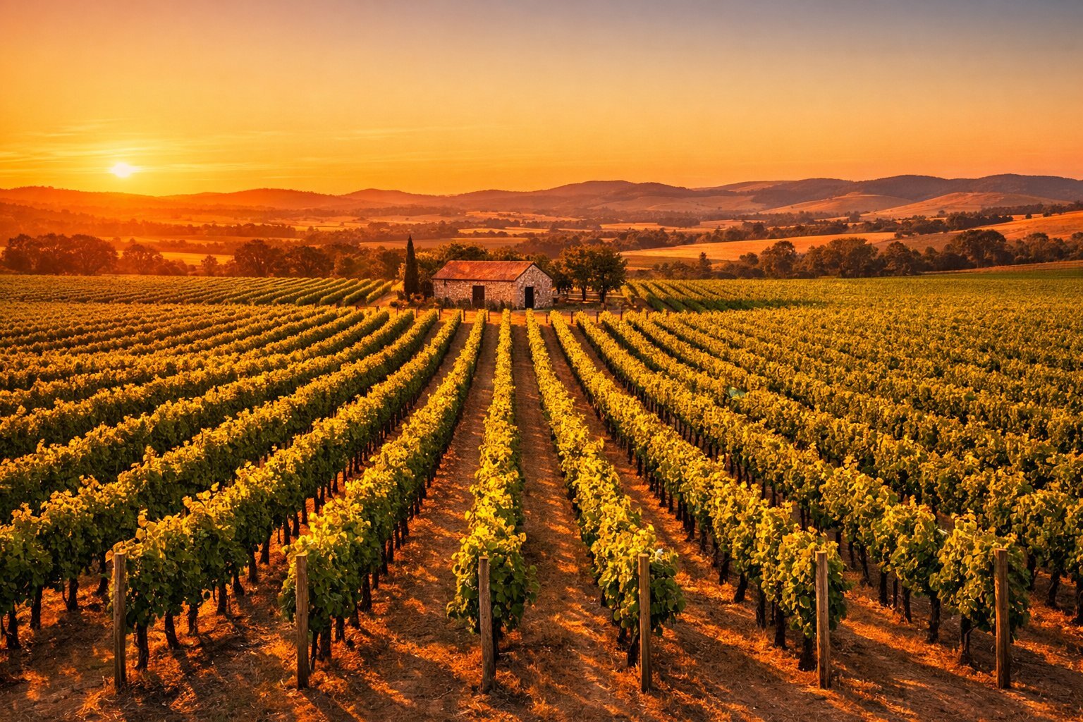Barossa Valley vineyard at sunset