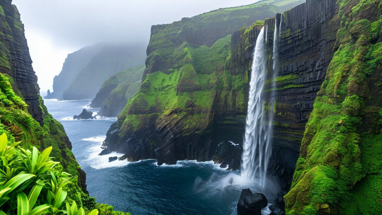 Flores island waterfalls