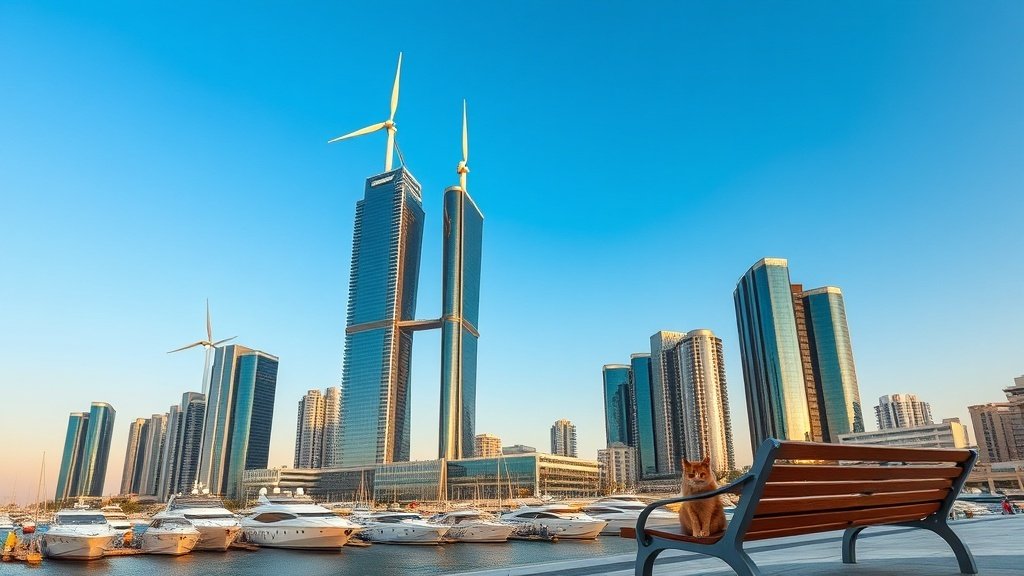 Bahrain World Trade Center towers with integrated wind turbines, Manama