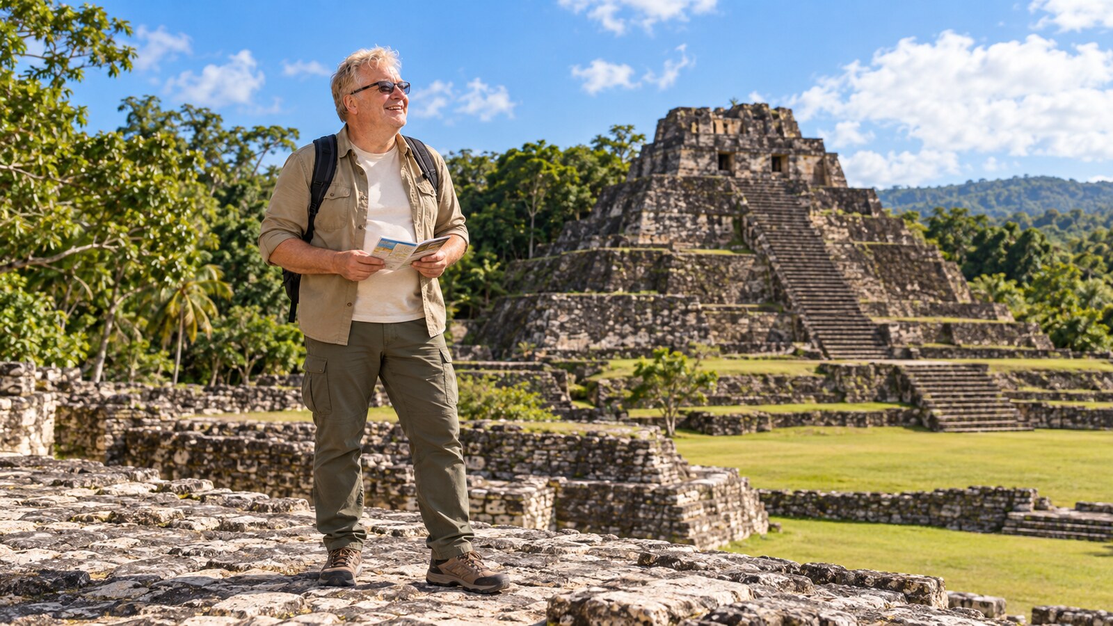 Radim Kaufmann exploring a Maya archaeological site in the Belizean rainforest