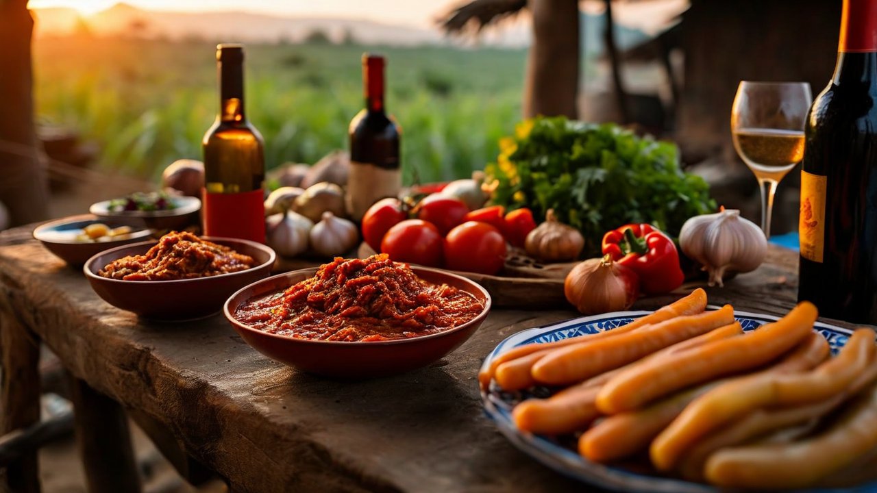 Beninese table — pate, sauces and grilled fish