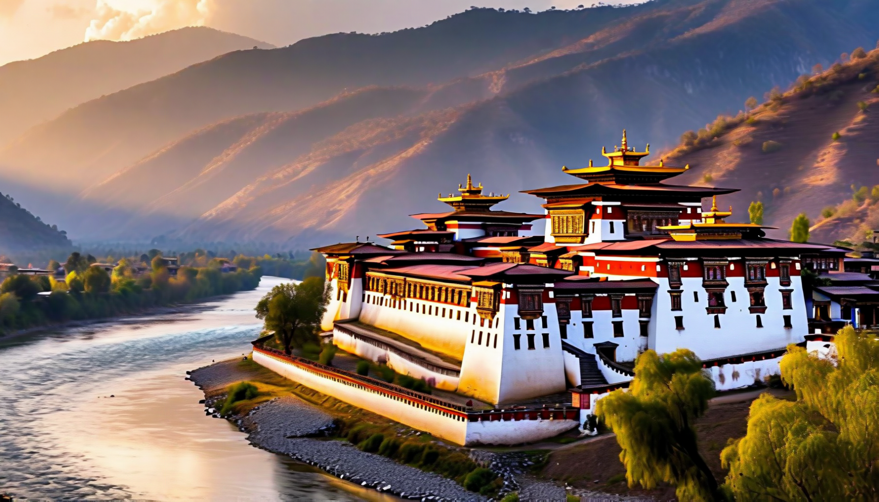 Punakha Dzong at river confluence