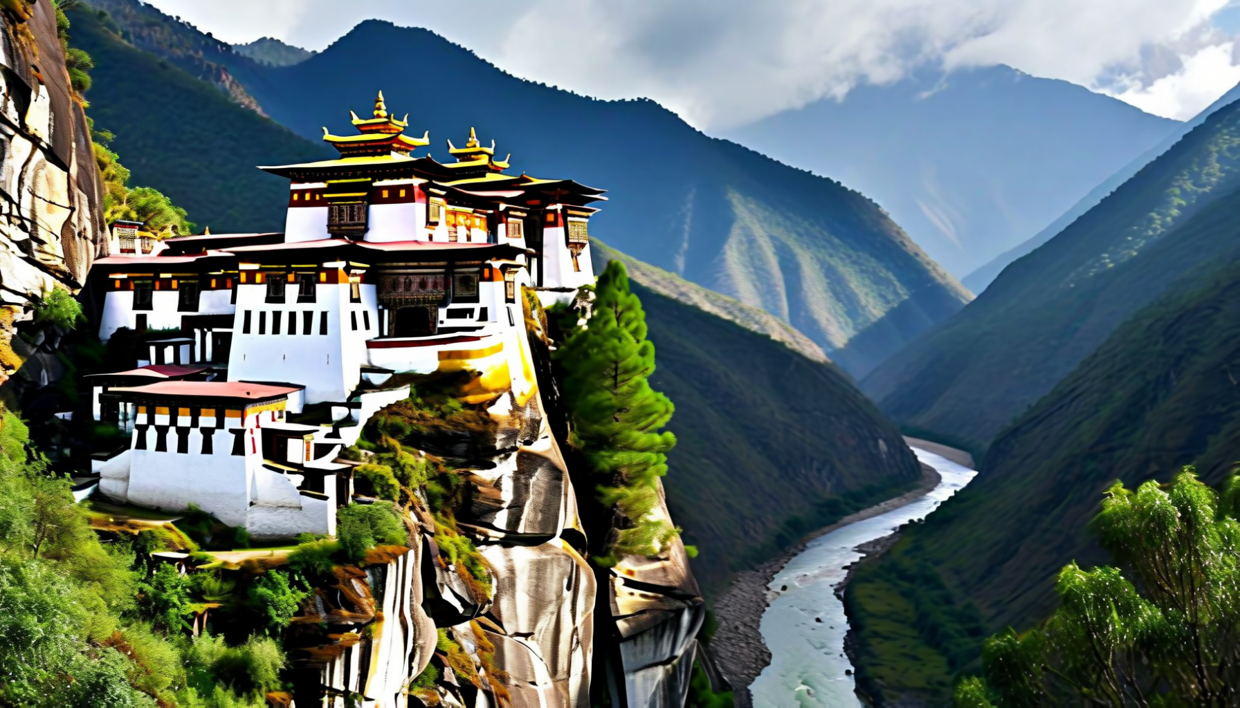 Lhuentse Dzong above the Kuri Chhu