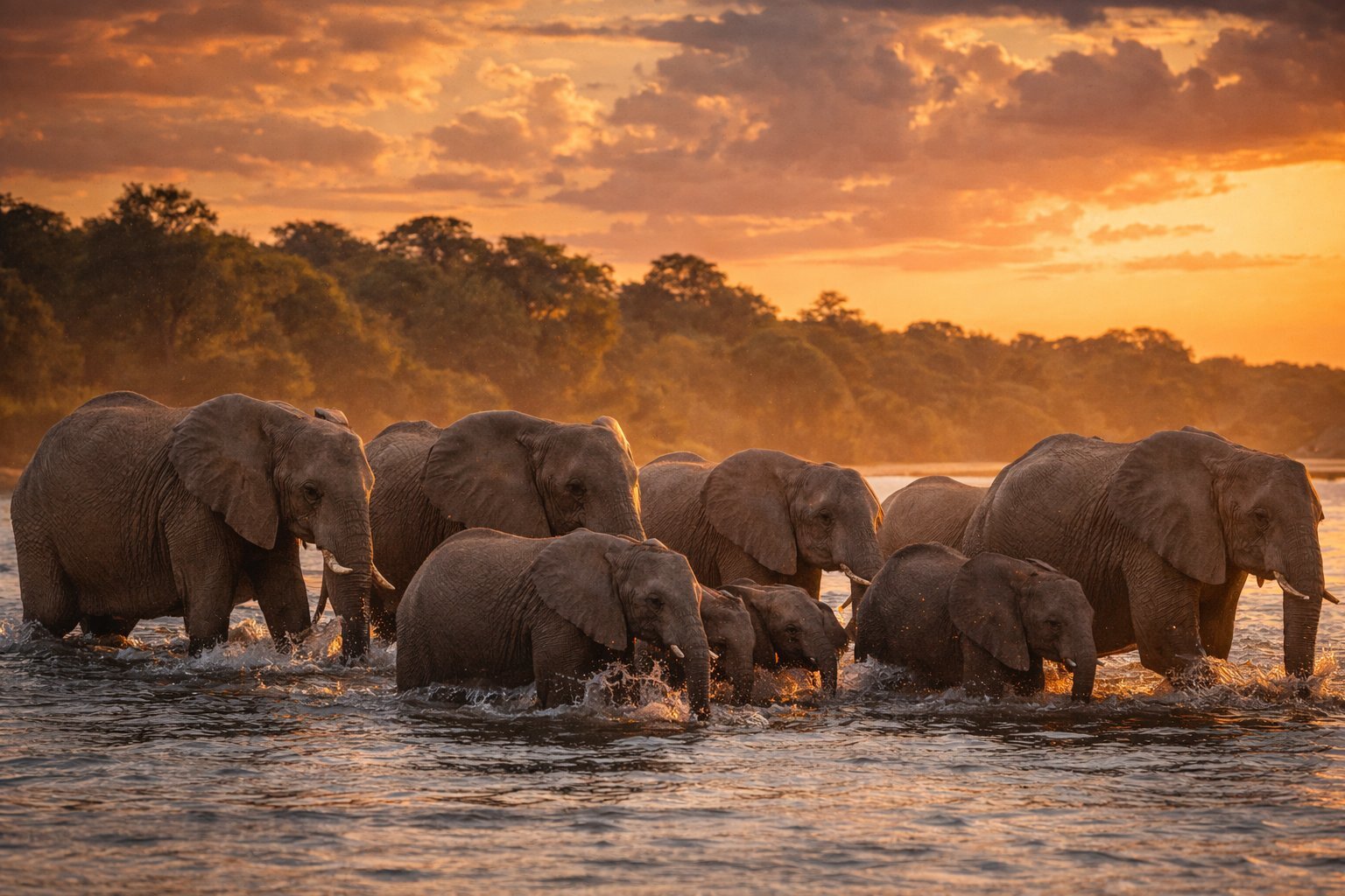 Elephants crossing the Chobe River