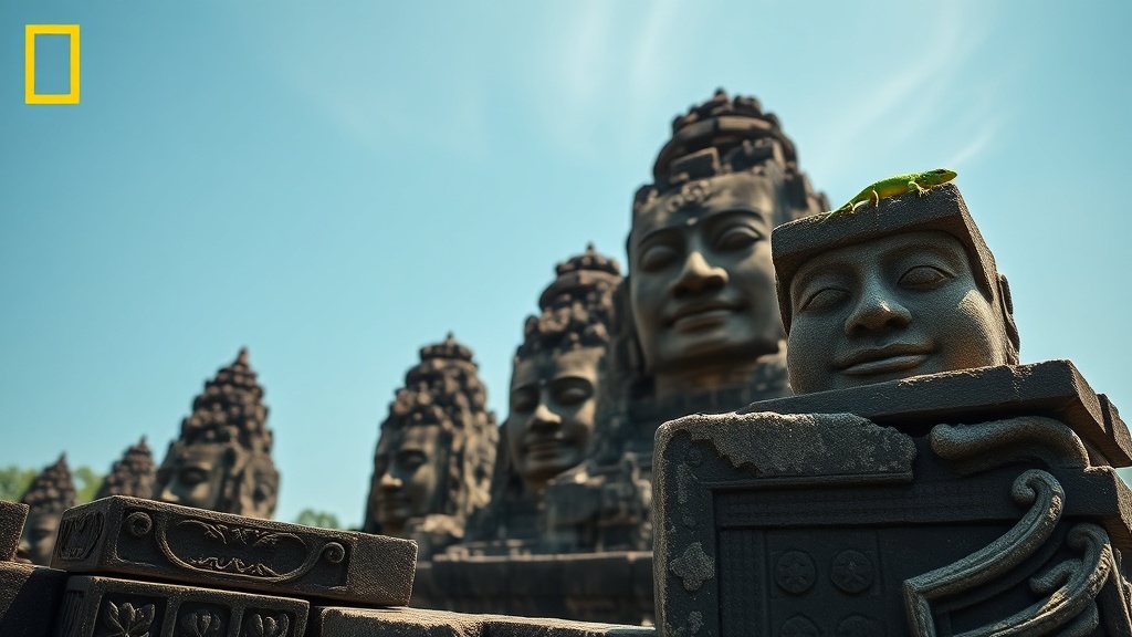 The smiling stone faces of the Bayon