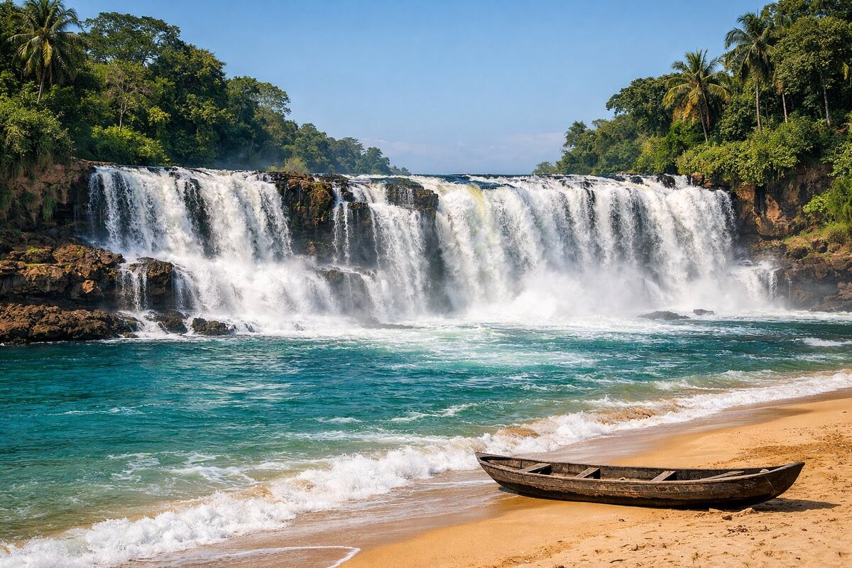 Lobé Falls cascading into the Atlantic Ocean at Kribi