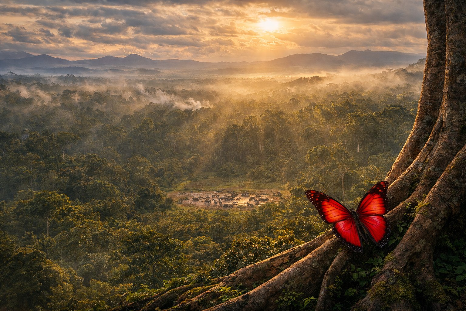 Central African Republic savanna at sunset