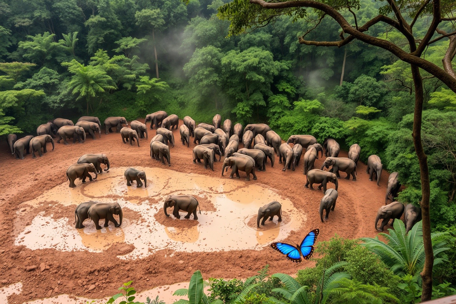 Forest elephants at Dzanga Bai
