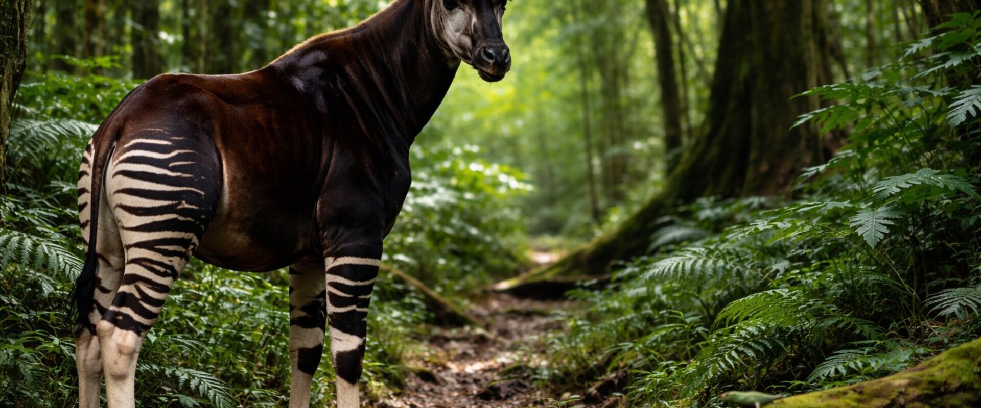 An okapi in the Ituri forest, DR Congo