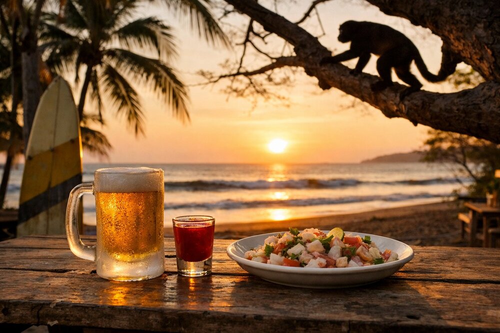 Imperial beer and a chiliguaro shot, Costa Rica