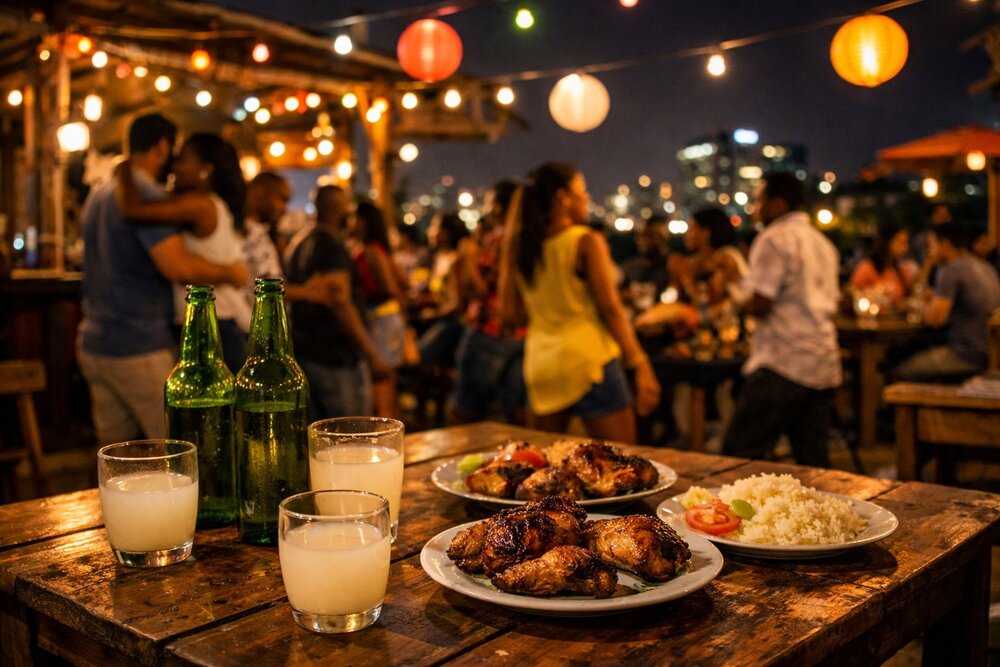 Grilled fish and attiéké at a maquis, Côte d'Ivoire