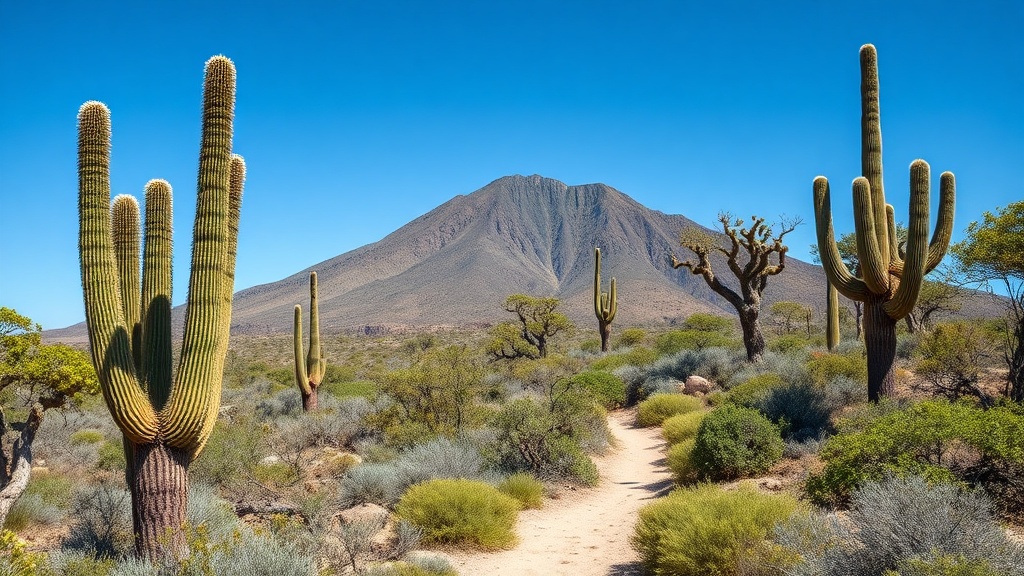 Cactus-covered hills and the peak of Mount Christoffel in Christoffel National Park, Curaçao