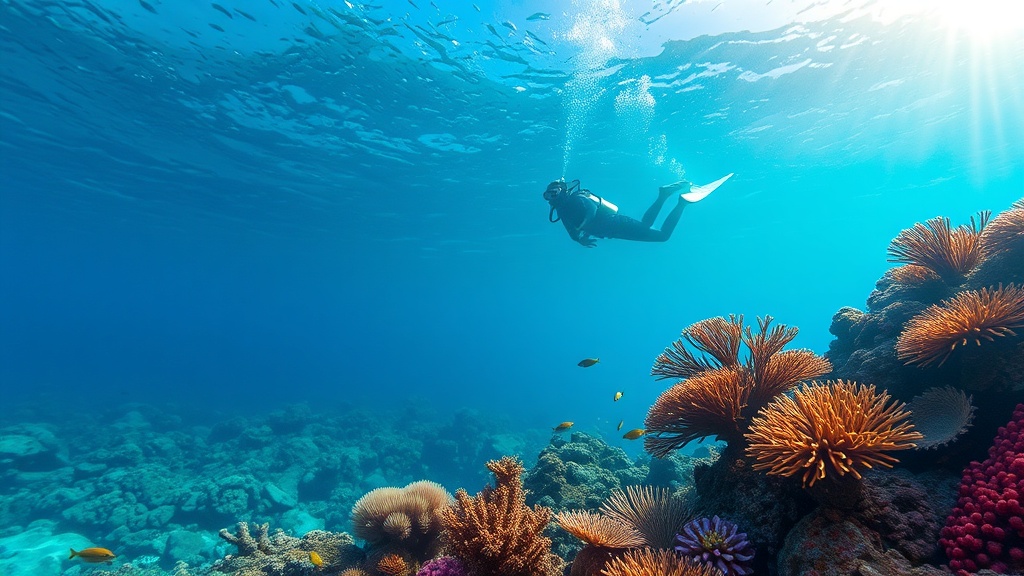 A diver above a healthy coral reef wall in Curaçao