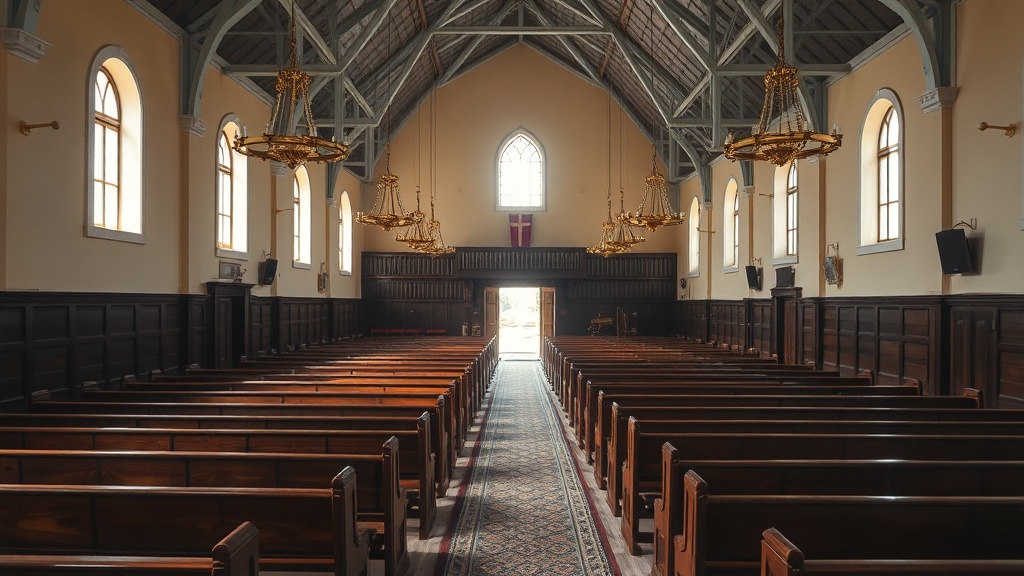 The interior of the Mikvé Israel-Emanuel synagogue with its sand-covered floor, Willemstad, Curaçao