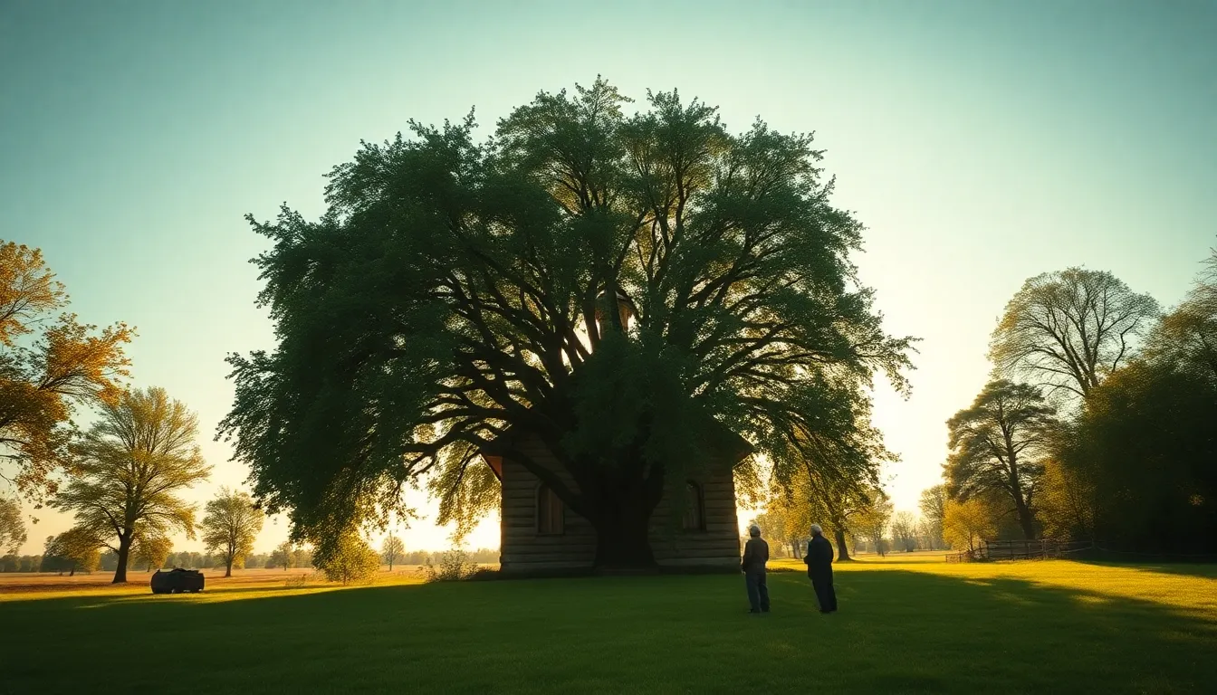 Lykhny Village - ancient church with elders gathering under sacred linden tree