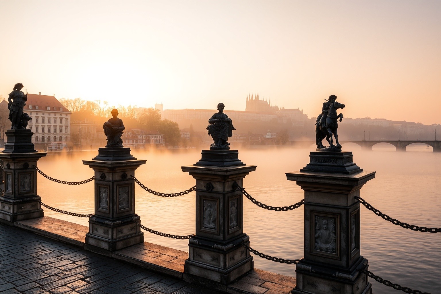 Wedding celebration on Charles Bridge with Prague Castle